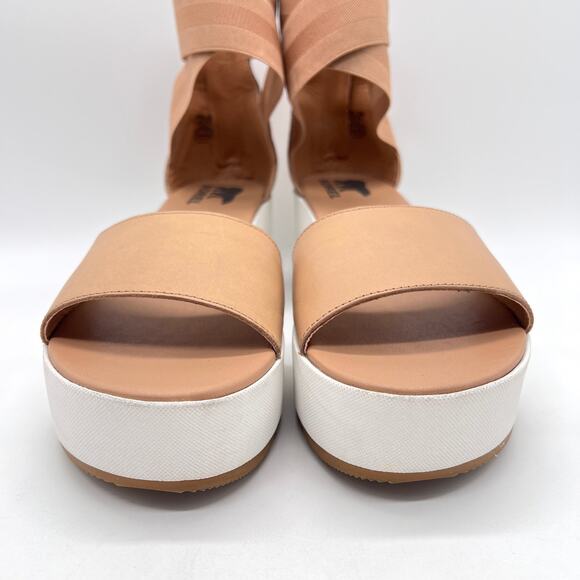 SOREL Cameron Flatform Sandals Womens 10 Tan White Platform Wide Strap Comfort - Picture 2 of 12